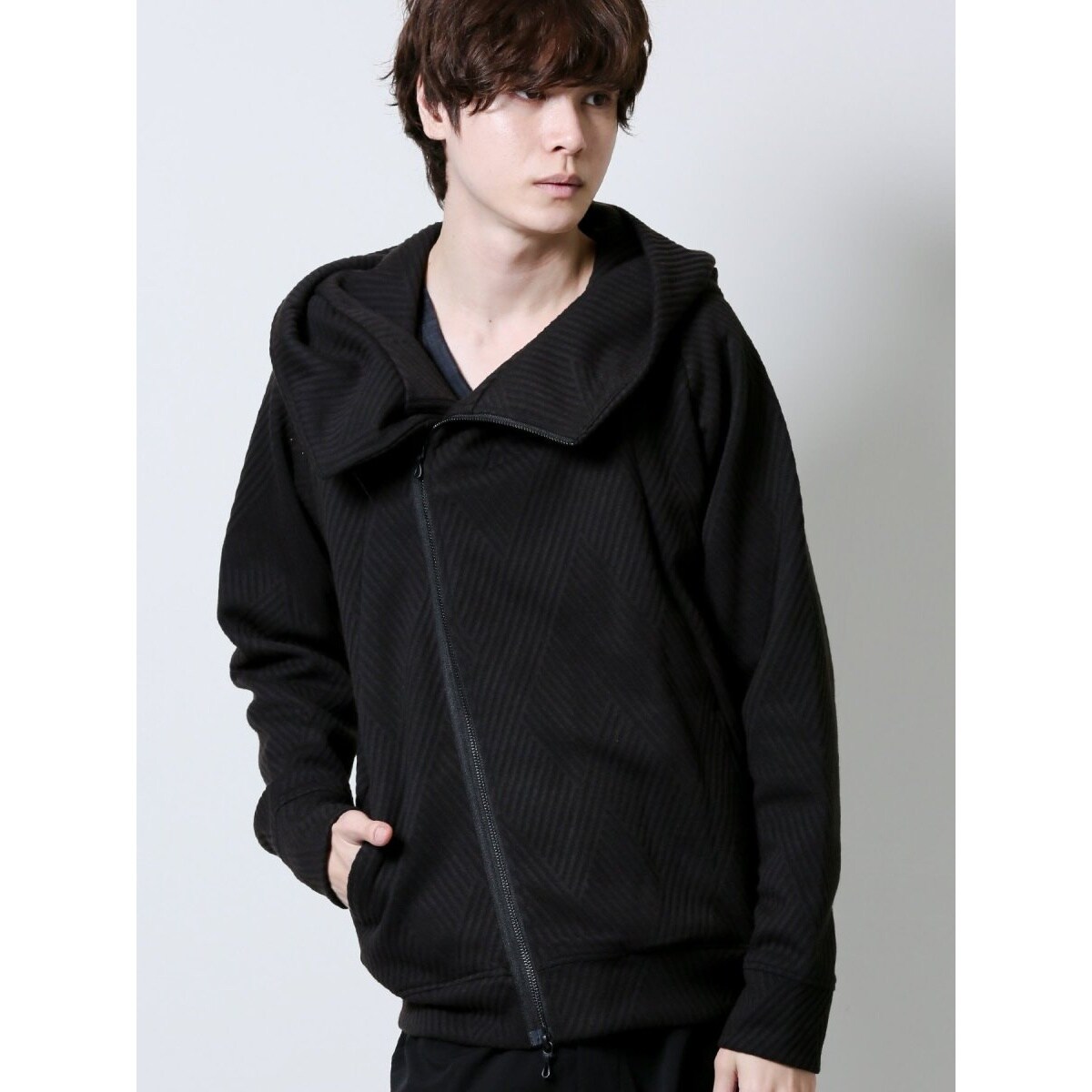 SHELLAC スリム 異素材切り替 ゴートレザー MA-1 ダブルジップ