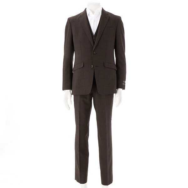 スリーピーススーツ/セレモニーにも】ノータックパンツ ブラウン