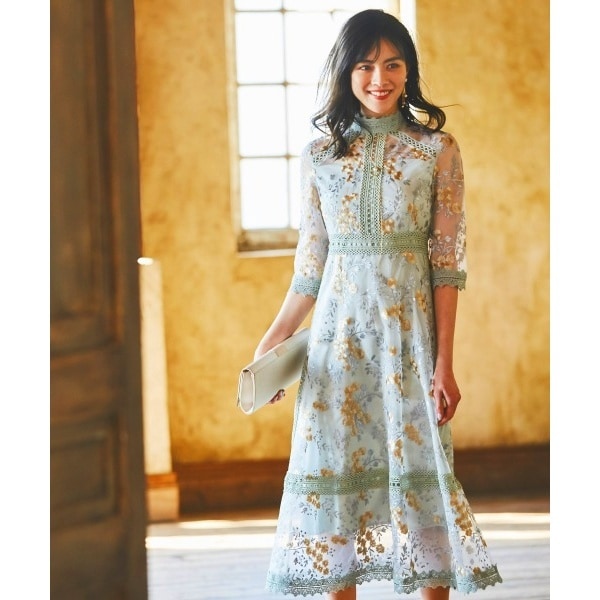 フラワー刺繍レースワンピース/結婚式・お呼ばれ対応フォーマル