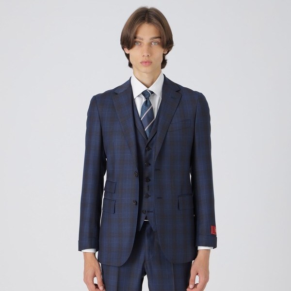MINOVAオーシャンブルーチェックスリーピーススーツ | ブラック