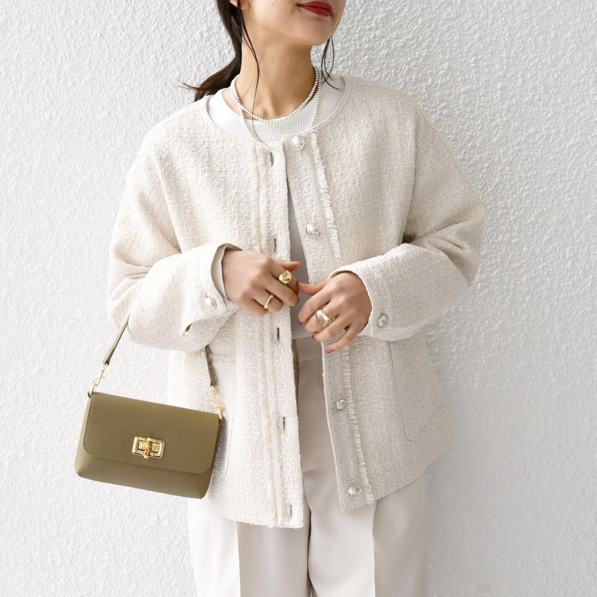 SHIPS any:ノーカラー ツイード ジャケット［NAVY BLUE］ | シップス