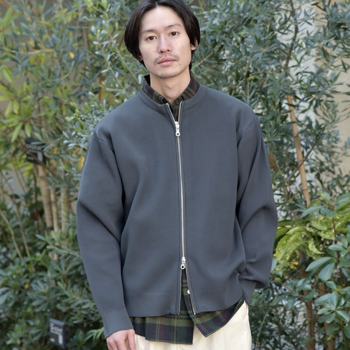 SHIPS: 畔編み ドライバーズ ニット クルーネック ジップ カーディガン