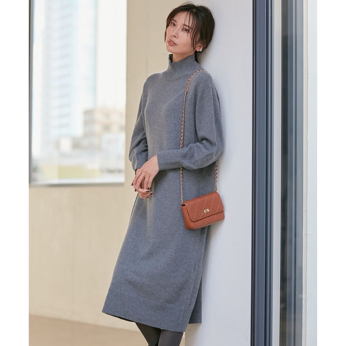 CLASSY.12月号掲載】】ウールカシミヤブレンド ハイネック ワンピース