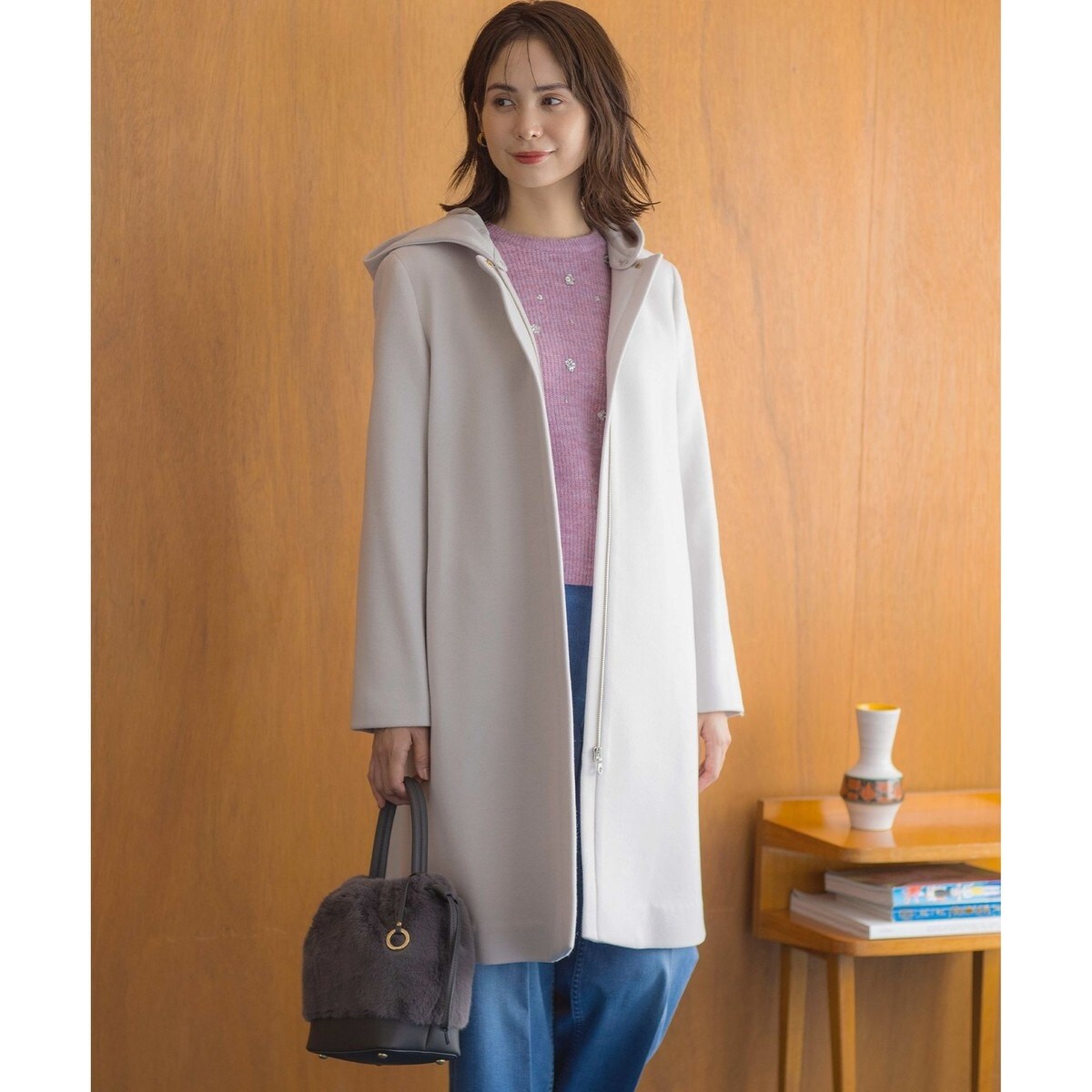 WEB限定】ウールモッサ フーデットロングコート | 組曲(KUMIKYOKU