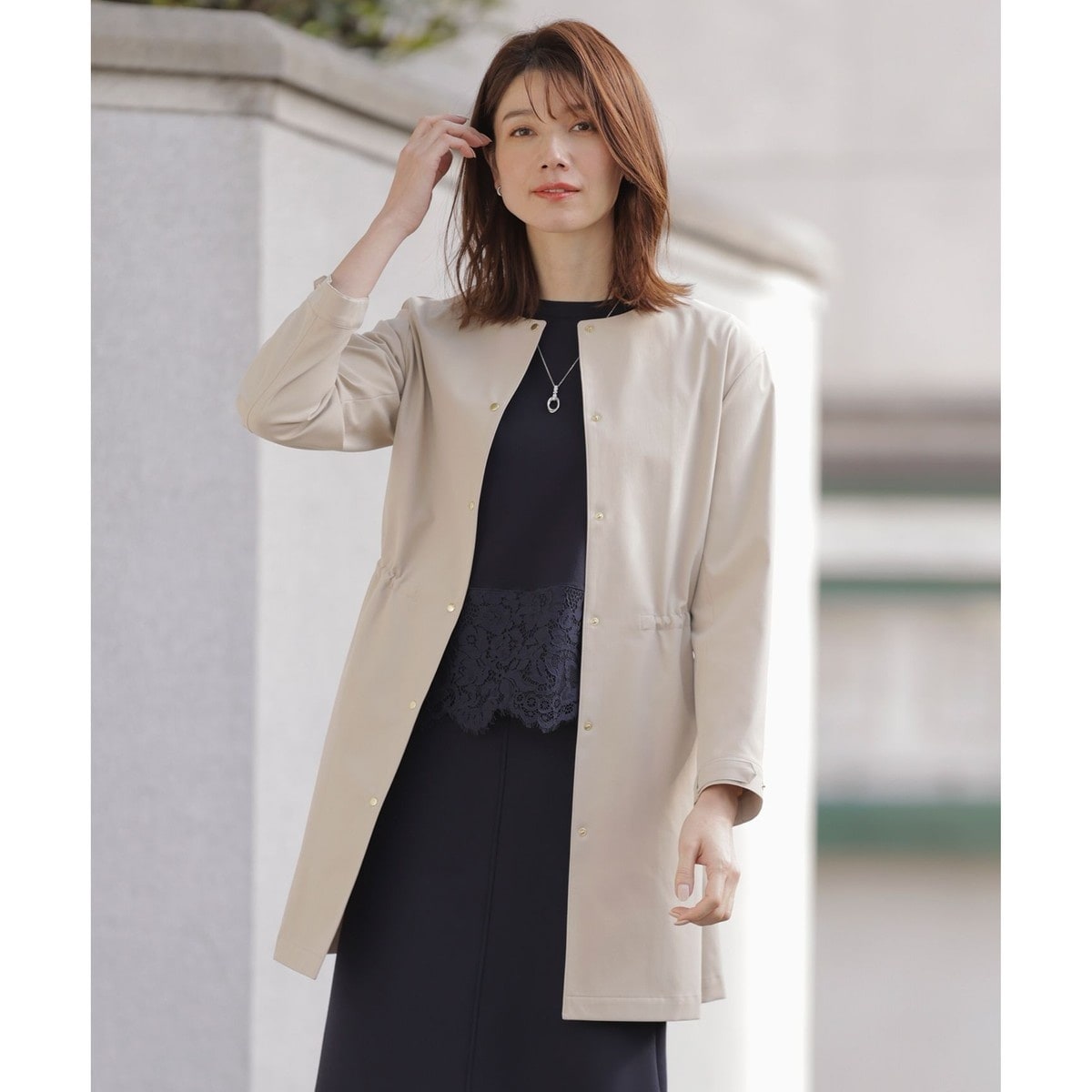 スピックアンドスパン W/Nyモッサステンカラーショートコート ベージュ