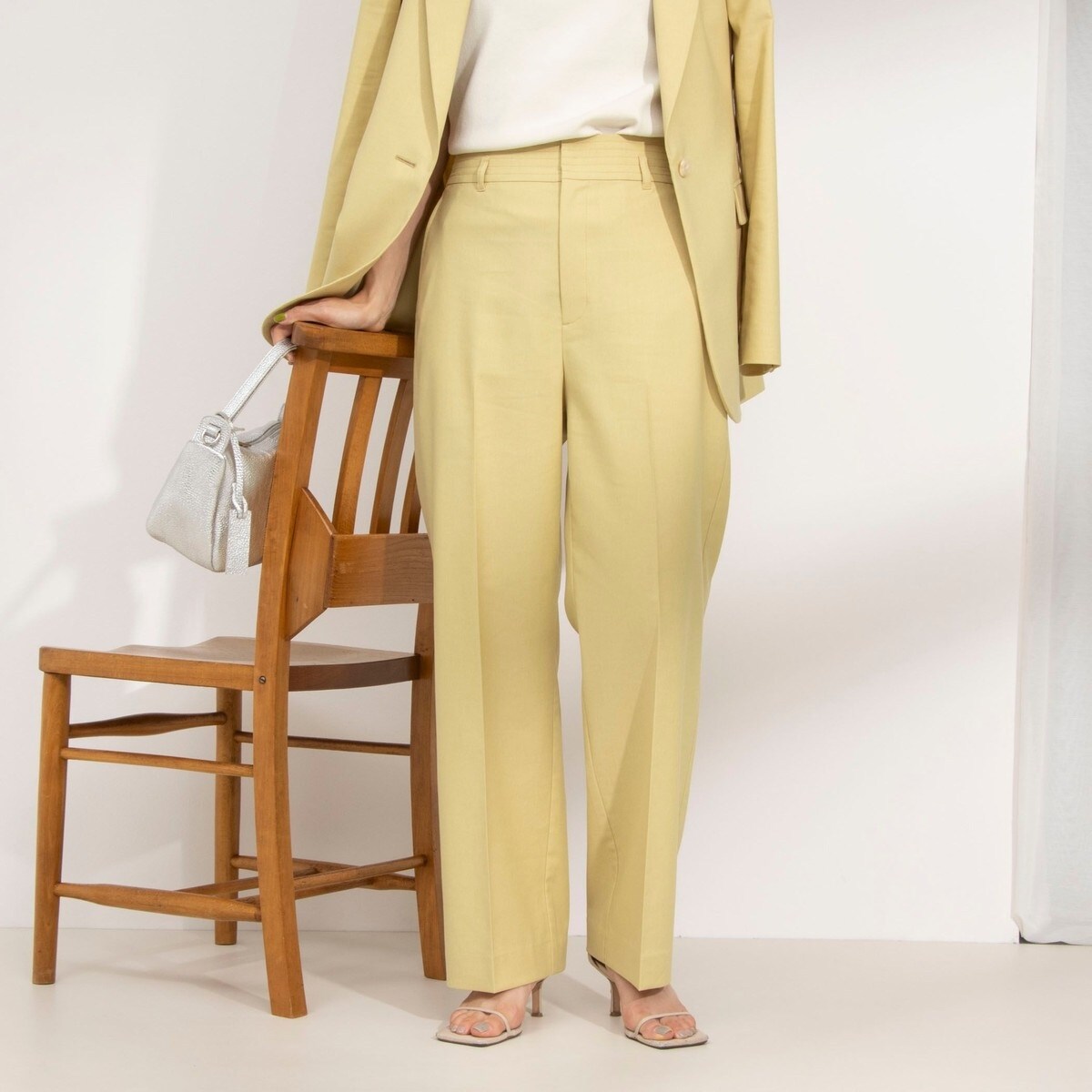 セットアップ対応》ウォッシャブル麻混セミワイドパンツ | ノーリーズ