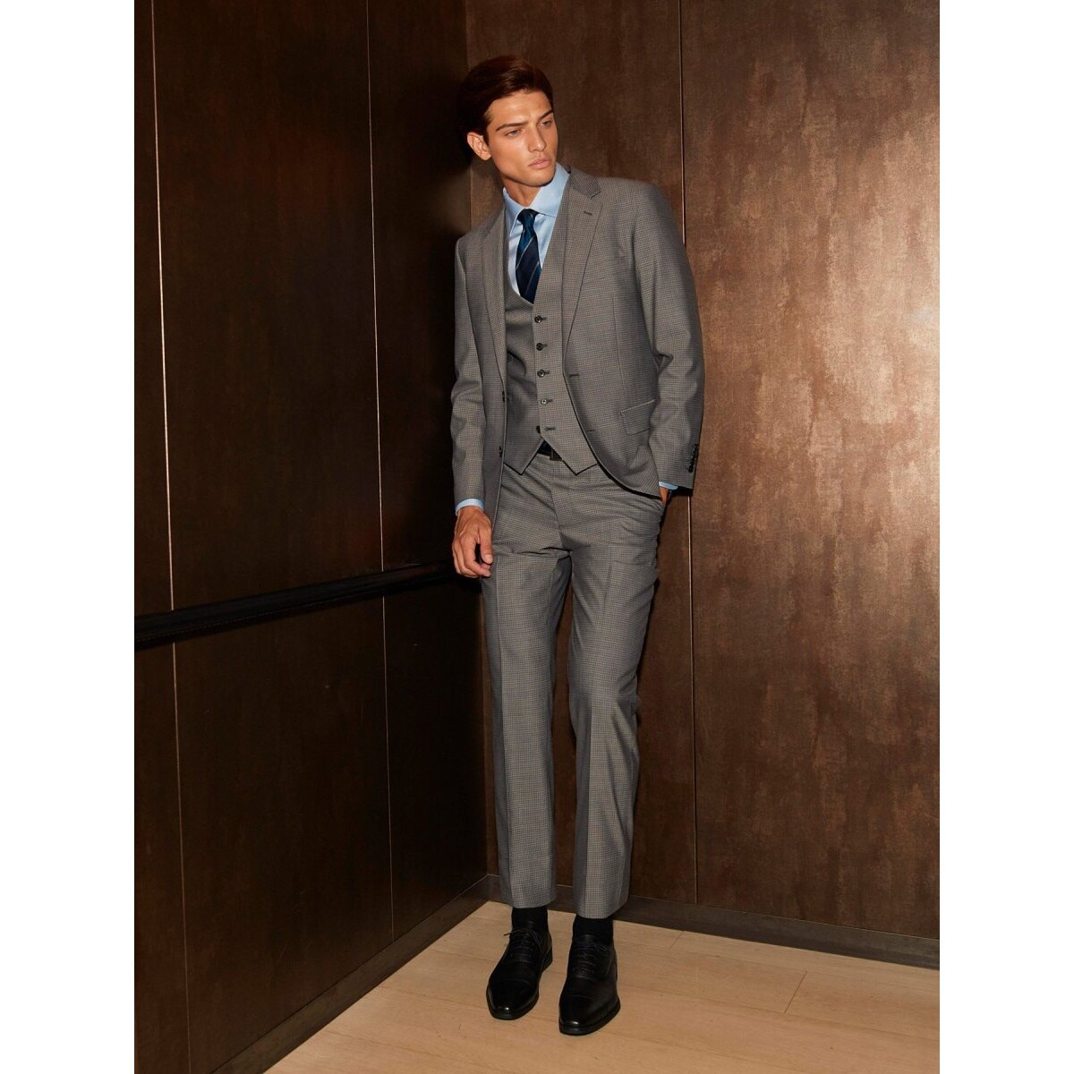 光沢 ウール混 ストレッチ】タカキュー 2ボタン3ピース ビジネス