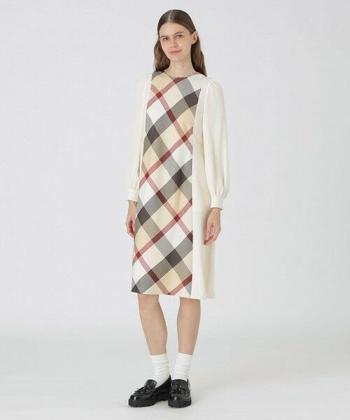 セール】 スムージーサテンパーシャルチェックドレス （ドレス）｜BLUE