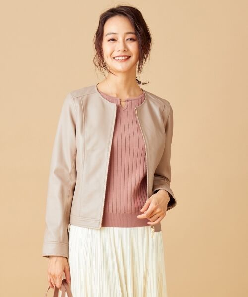 セール】 【本革】ノーカラーラムレザー ジャケット （ノーカラー