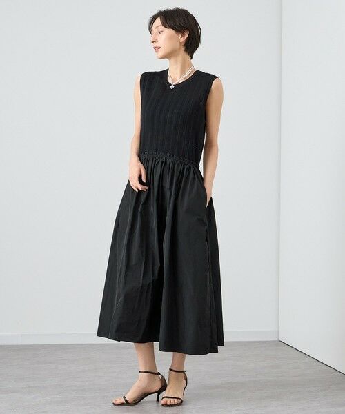 セール】 レーシーニットドッキング ワンピース （ミニ丈・ひざ丈