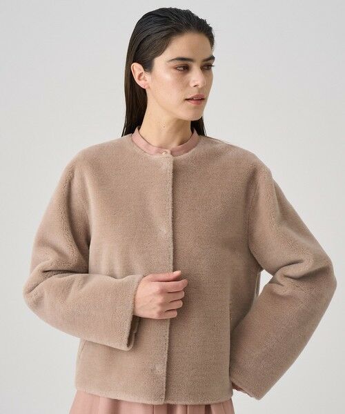 セール】 ウールフェイクムートンクルーコート （ノーカラージャケット