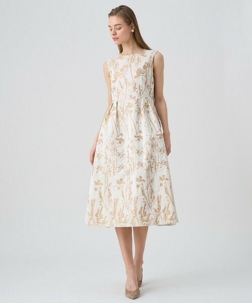 セール】 シルエットフラワージャガードタック ワンピース （ロング