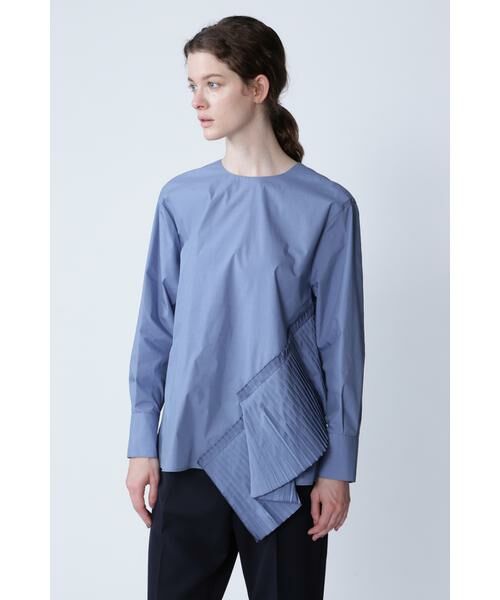 セール】 コットンポリタイプライタープリーツラッフルブラウス