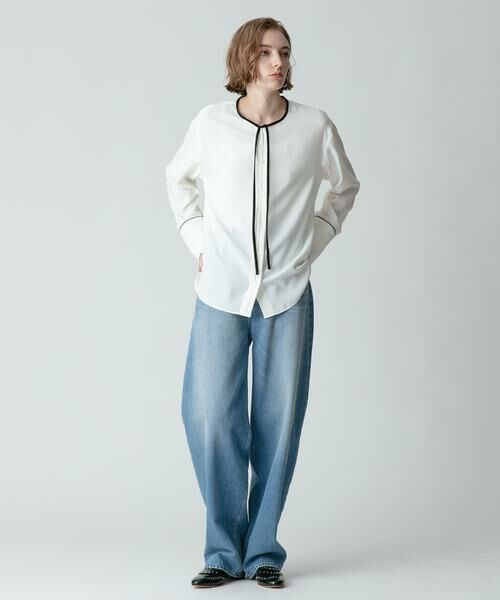 ジョーゼット細パイピングブラウス （シャツ・ブラウス