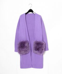 セール】 ファー付ロングニットカーディガン （カーディガン・ボレロ