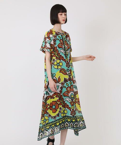 セール】 エスニックフラワープリントワンピース /洗える （ロング