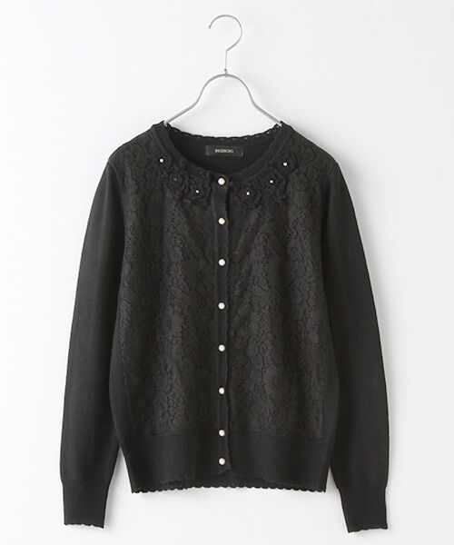 セール】 【OUTLET】レース＆フラワーモチーフニットカーディガン