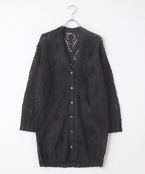 セール】 【OUTLET】モチーフ付き透かし編みロングカーディガン