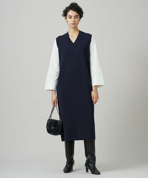 セール】 【洗える】 クロスコンビ ニットワンピース （ミニ丈・ひざ丈