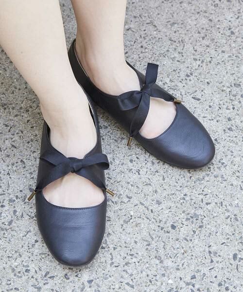 セール】 リボンシューズ サテンリボン付きフラットシューズ