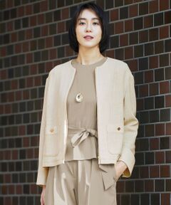 洗える】ボアコンビ アウター （ノーカラージャケット）｜自由区