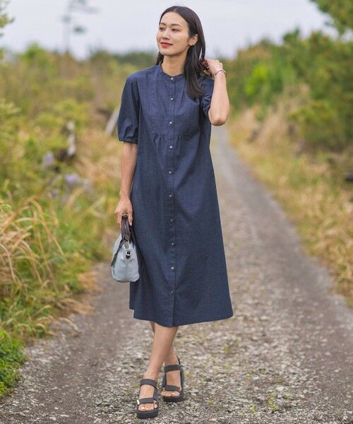 セール】 【洗える】麻ポリエステルストレッチ ワンピース （ミニ丈