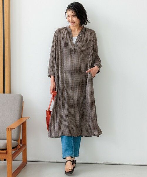 セール】 【洗える】スクエアチェーンプリント ワンピース （ロング