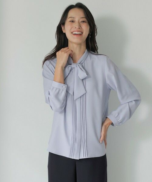 セール】 【洗える】ヌーディスバックサテン ボウタイ ブラウス