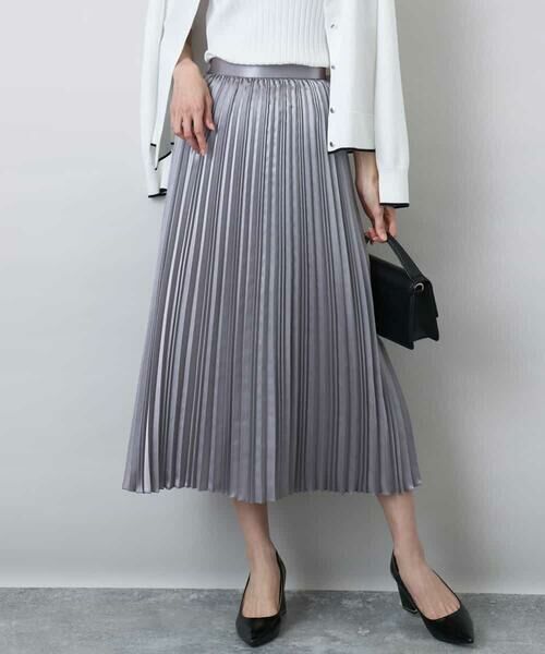 シャイニーサテンプリーツスカート/洗える （ロング・マキシ丈スカート