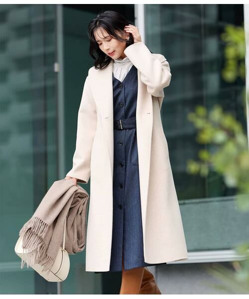 セール】 ウールナイロンリバー ショールカラーロングコート （その他