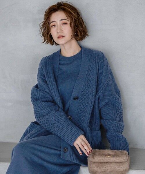 セール】 【洗える】ウールカシミヤ アランパターン カーディガン