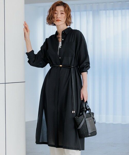 セール】 【洗える】シアーマットクロス ロング シャツ （シャツ