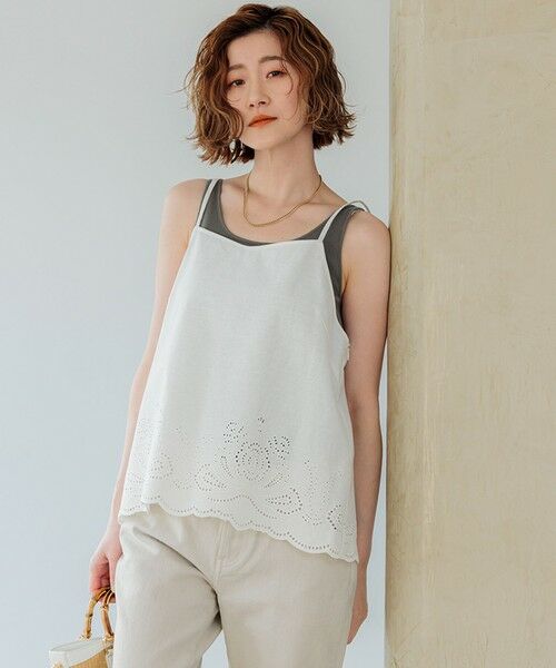 セール】 【洗える】リネンエンブロイダリー キャミソール ブラウス