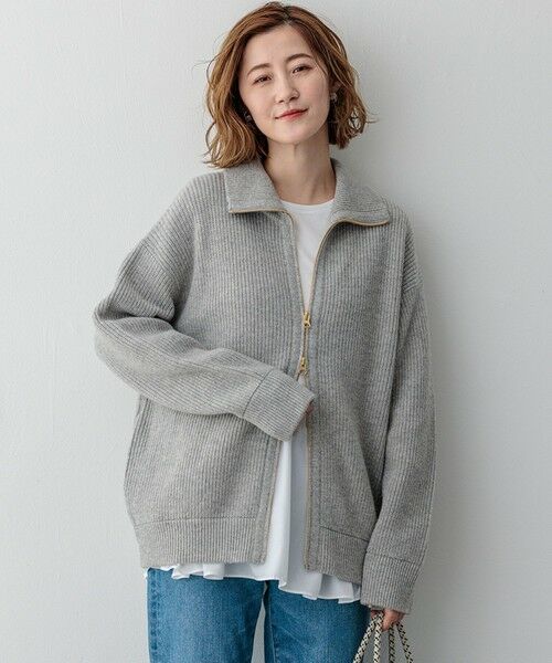 セール】 【洗える】カシミヤブレンド ジップアップ ニットブルゾン