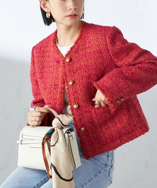 セール】 GIOLICA: ツイード ノーカラー ジャケット （ノーカラー