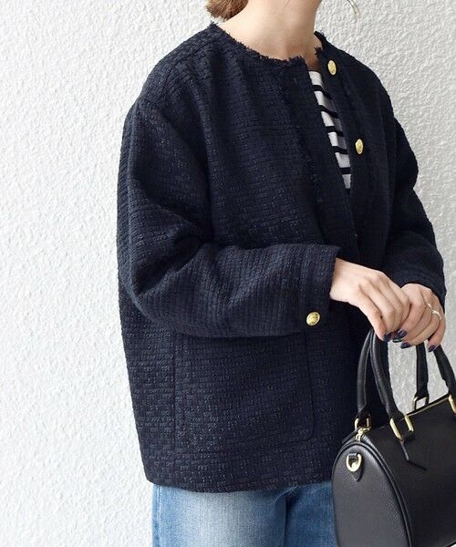 SHIPS any: スラブ ツイード ショート ジャケット［NAVY BLUE］ （ノー