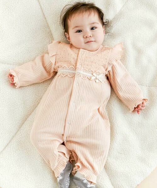 肩フリル切り替えお花レース2WAYロンパースベビー(50~70cm