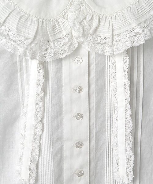 セール】 フランス製レース使い襟付きブラウス （シャツ・ブラウス