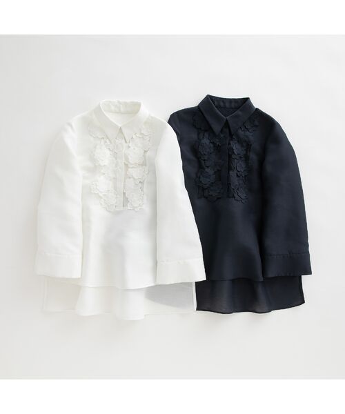 セール】 【雑誌掲載】フラワーモチーフ付きブラウス （シャツ