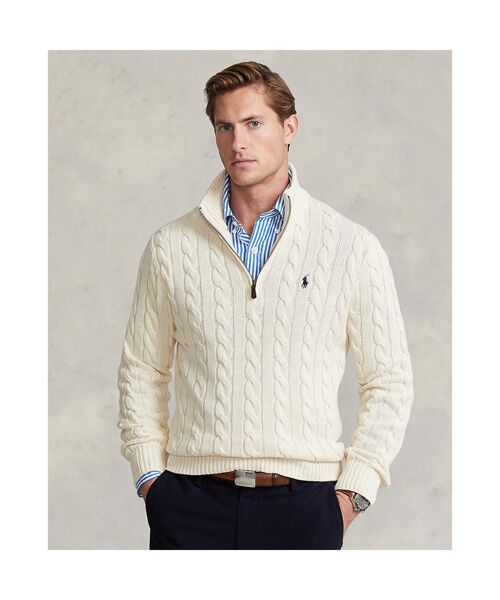 ケーブルニット コットン クォータージップ セーター （ニット