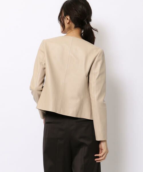 セール】 スムースレザー ノーカラージップアップジャケット （レザー