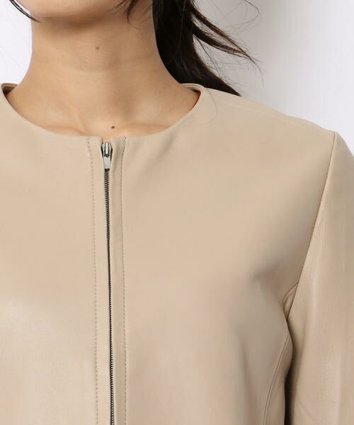 セール】 スムースレザー ノーカラージップアップジャケット （レザー