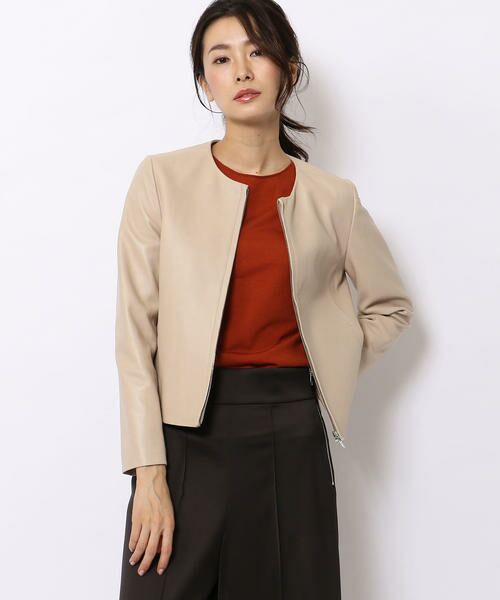 セール】 スムースレザー ノーカラージップアップジャケット （レザー