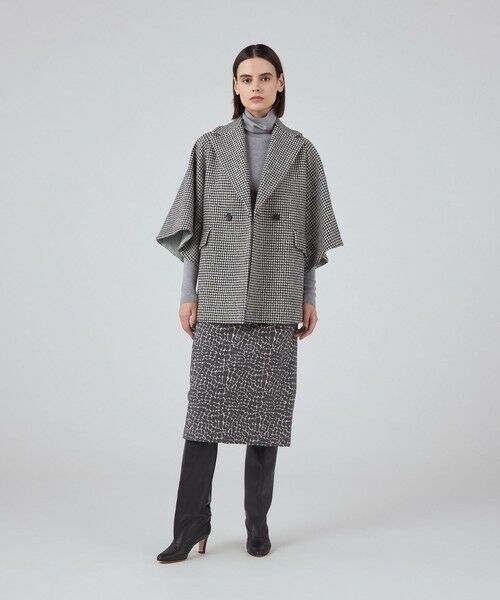 セール】 ウールカシミヤシェファード フレアスリーブショートコート