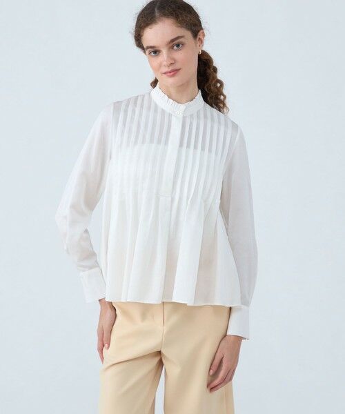 セール】 コットンシルクサテン タックフレアブラウス （シャツ