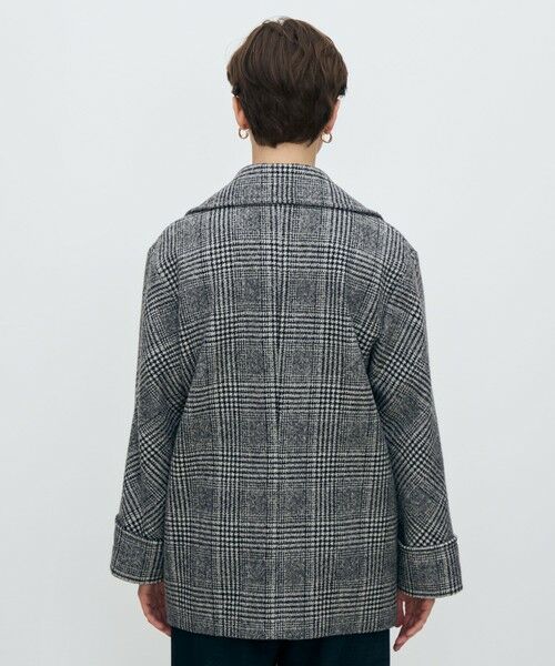 ウールカシミヤグレンチェック ダブルブレストコート （ピーコート