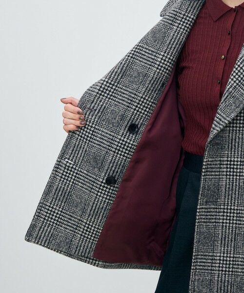 ウールカシミヤグレンチェック ダブルブレストコート （ピーコート