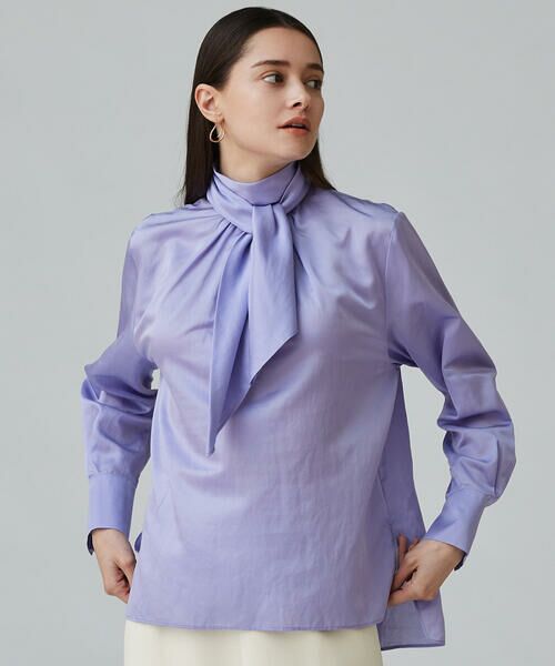 セール】 コットンシルクサテン バックボウタイブラウス （シャツ