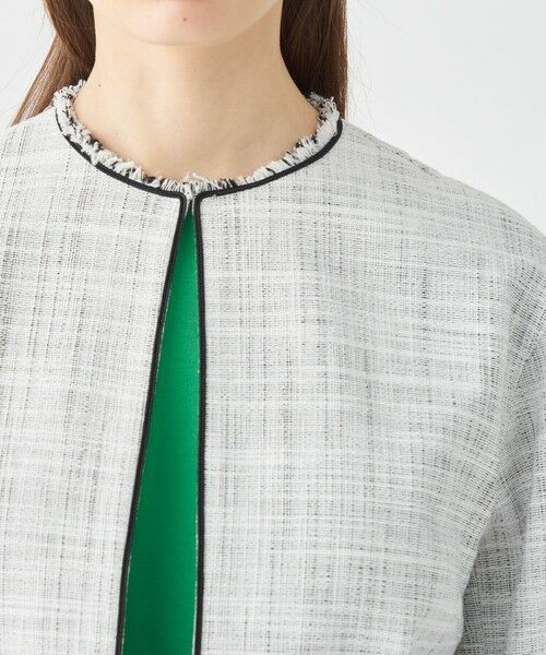 セール】 ロングスラブツイード クルーネックジャケット （ノーカラー