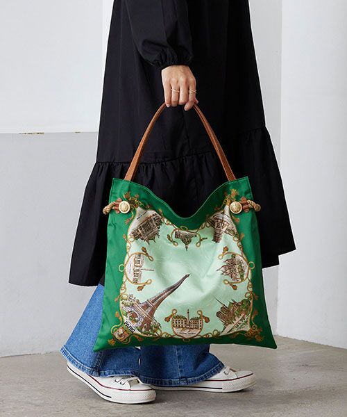 セール】 【TREASURE TOPKAPI】マイルドサテン スカーフ柄 トート